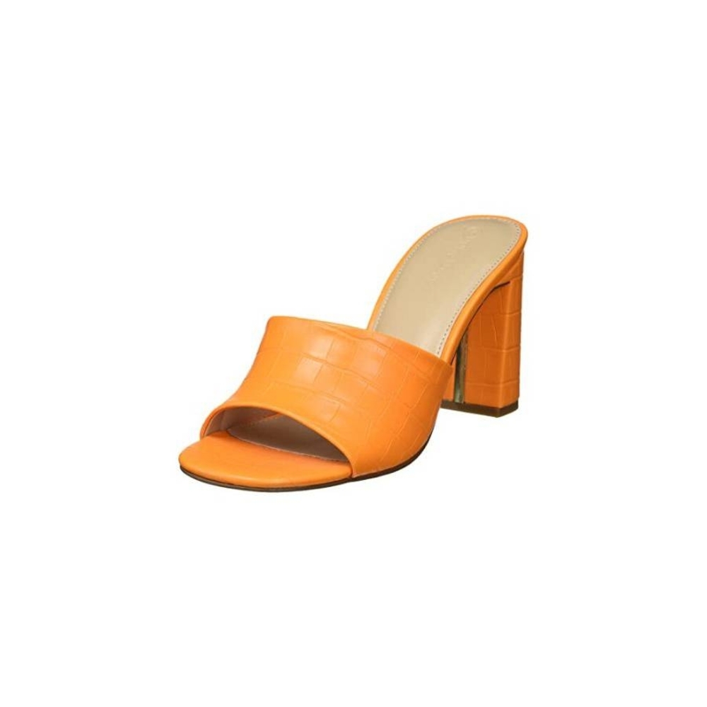 Elegant Orange Block Heel Mules